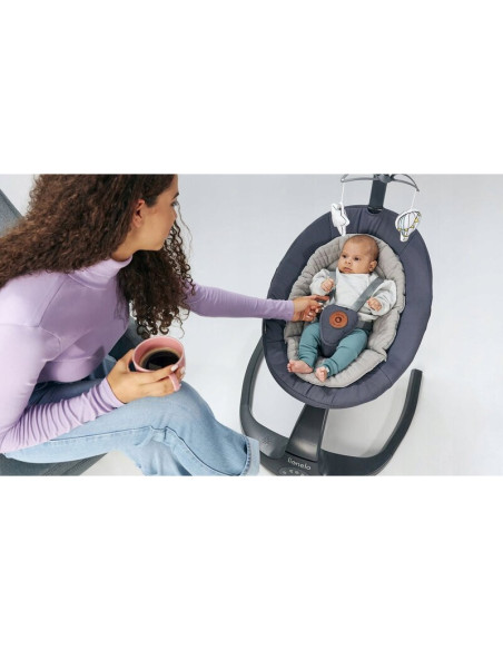 BN-LO-RINA_GREY_CONCRETE,Lionelo - Balansoar si sezlong copii, Rina, 2 in 1, Electric, Cu rotire 360 °, Cu telecomanda si cablu 