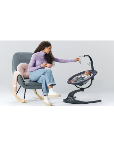 BN-LO-RINA_GREY_CONCRETE,Lionelo - Balansoar si sezlong copii, Rina, 2 in 1, Electric, Cu rotire 360 °, Cu telecomanda si cablu 
