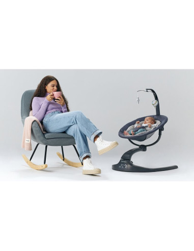 BN-LO-RINA_GREY_CONCRETE,Lionelo - Balansoar si sezlong copii, Rina, 2 in 1, Electric, Cu rotire 360 °, Cu telecomanda si cablu 