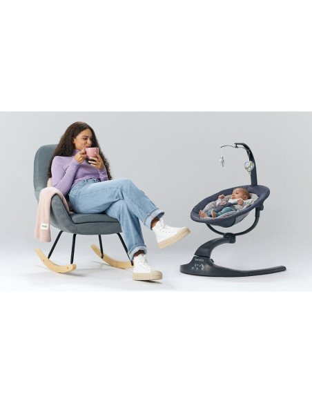 BN-LO-RINA_GREY_CONCRETE,Lionelo - Balansoar si sezlong copii, Rina, 2 in 1, Electric, Cu rotire 360 °, Cu telecomanda si cablu 