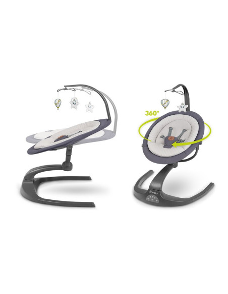 BN-LO-RINA_GREY_CONCRETE,Lionelo - Balansoar si sezlong copii, Rina, 2 in 1, Electric, Cu rotire 360 °, Cu telecomanda si cablu 