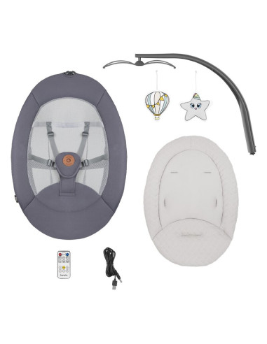 BN-LO-RINA_GREY_CONCRETE,Lionelo - Balansoar si sezlong copii, Rina, 2 in 1, Electric, Cu rotire 360 °, Cu telecomanda si cablu 