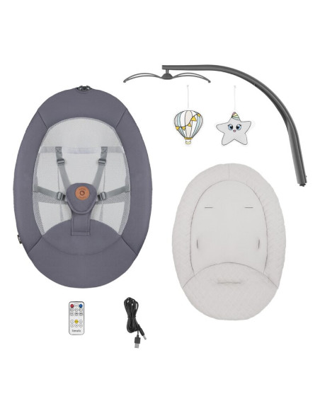 BN-LO-RINA_GREY_CONCRETE,Lionelo - Balansoar si sezlong copii, Rina, 2 in 1, Electric, Cu rotire 360 °, Cu telecomanda si cablu 