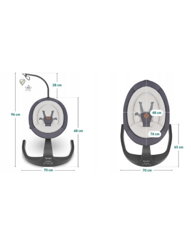 BN-LO-RINA_GREY_CONCRETE,Lionelo - Balansoar si sezlong copii, Rina, 2 in 1, Electric, Cu rotire 360 °, Cu telecomanda si cablu 