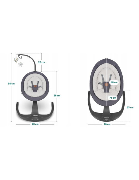 BN-LO-RINA_GREY_CONCRETE,Lionelo - Balansoar si sezlong copii, Rina, 2 in 1, Electric, Cu rotire 360 °, Cu telecomanda si cablu 