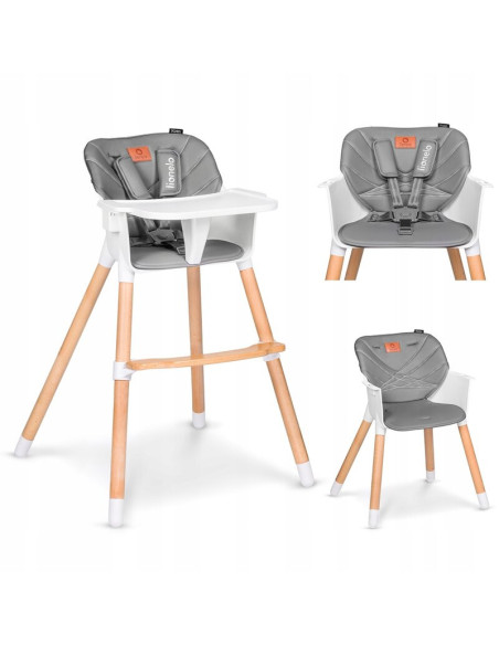 BN-LO-KOEN_GREY_STONE,Lionelo - Scaun de masa din fag Koen, 2 in 1, Transformabil, Sustine 30 kg, 6 luni+, Conform cu standardul