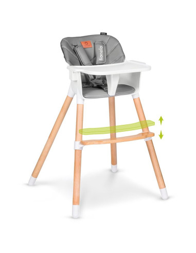 BN-LO-KOEN_GREY_STONE,Lionelo - Scaun de masa din fag Koen, 2 in 1, Transformabil, Sustine 30 kg, 6 luni+, Conform cu standardul