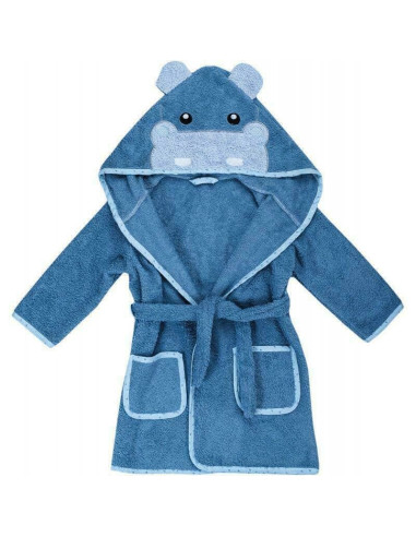 BN-36608,Halat de baie cu urechi Hippo, Cu buzunare, Cu cordon, Bubaba, 2 - 4 ani, Marime 98/104, Blue