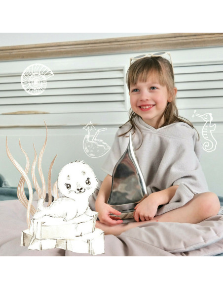 BN-6426972019552,Qmini - Poncho baie, Cu gluga, buzunar si urechi, Materiale certificate Oeko Tex Standard 100, 1 - 4 ani, Heath