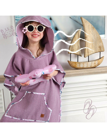 BN-6426972019606,Qmini - Poncho baie, Cu gluga, buzunar si urechi, Materiale certificate Oeko Tex Standard 100, 4 - 7 ani, Pink
