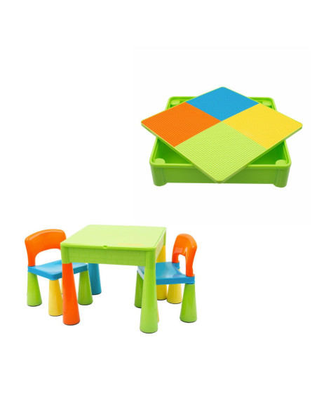 BN-39261,Set masuta si doua scaune pentru copii, Multicolor, Cu parte detasabila si reversibila, Partea reversibila pentru Lego 