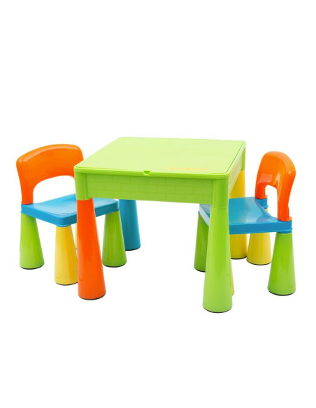 BN-39261,Set masuta si doua scaune pentru copii, Multicolor, Cu parte detasabila si reversibila, Partea reversibila pentru Lego 