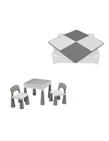 BN-49111,Set masuta si doua scaune pentru copii, Grey and White, Cu parte detasabila si reversibila, Partea reversibila pentru L