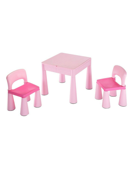 BN-39259,Set masuta si doua scaune pentru copii, Pink, Cu parte detasabila si reversibila, Partea reversibila pentru Lego Duplo,