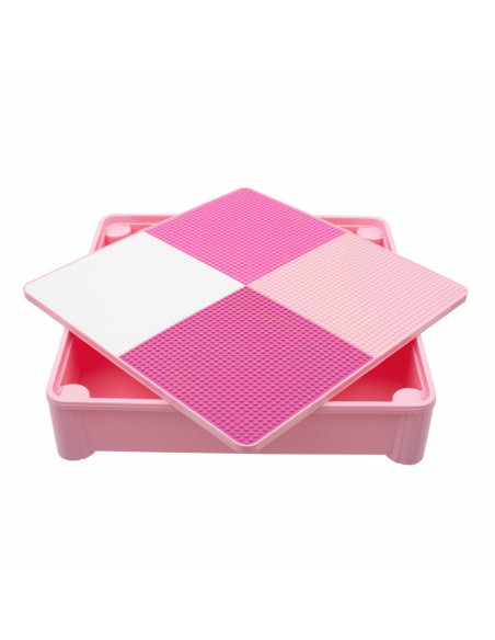 BN-39259,Set masuta si doua scaune pentru copii, Pink, Cu parte detasabila si reversibila, Partea reversibila pentru Lego Duplo,