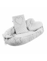 BN-39072,Set 3 piese Luxury, Baby Nest cu doua fete, Cu paturica si pernuta in forma de inima, New Baby, Minky Heart Grey