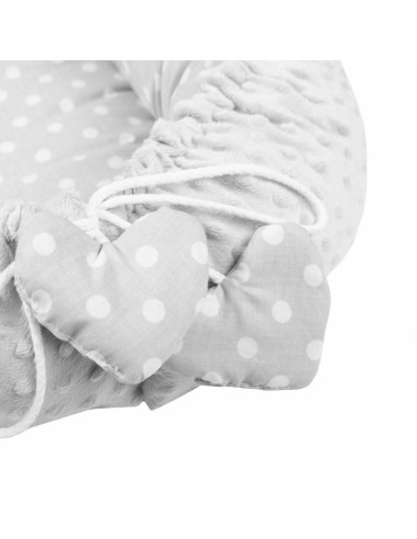 BN-39072,Set 3 piese Luxury, Baby Nest cu doua fete, Cu paturica si pernuta in forma de inima, New Baby, Minky Heart Grey