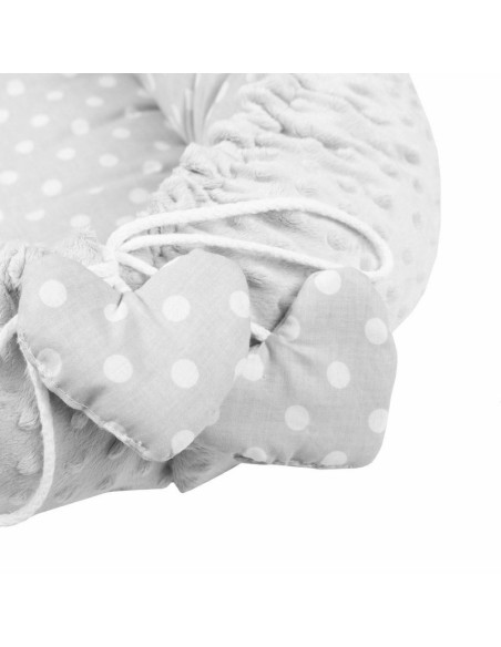 BN-39072,Set 3 piese Luxury, Baby Nest cu doua fete, Cu paturica si pernuta in forma de inima, New Baby, Minky Heart Grey