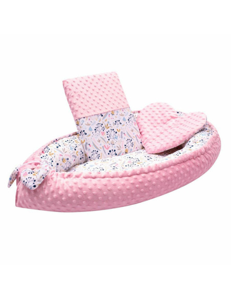 BN-46830,Set 3 piese Luxury, Baby Nest cu doua fete, Cu paturica si pernuta in forma de inima, New Baby, Minky Cranberries