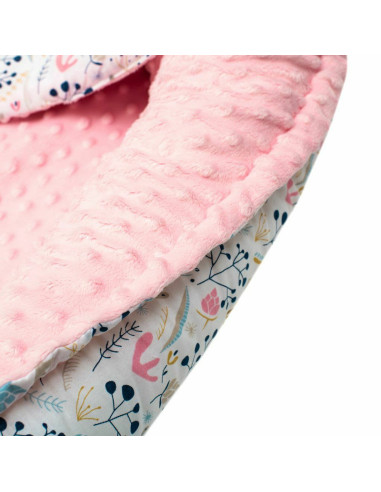 BN-46830,Set 3 piese Luxury, Baby Nest cu doua fete, Cu paturica si pernuta in forma de inima, New Baby, Minky Cranberries