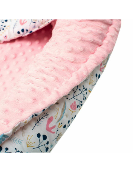 BN-46830,Set 3 piese Luxury, Baby Nest cu doua fete, Cu paturica si pernuta in forma de inima, New Baby, Minky Cranberries