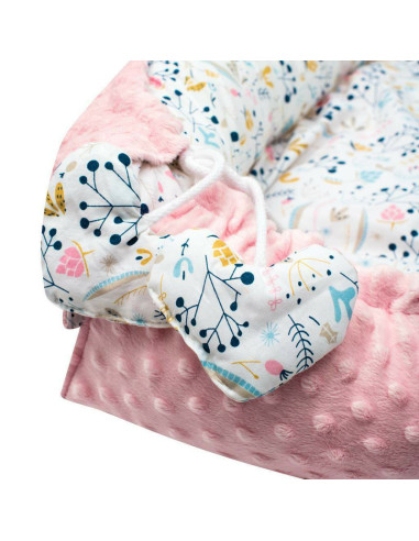 BN-46830,Set 3 piese Luxury, Baby Nest cu doua fete, Cu paturica si pernuta in forma de inima, New Baby, Minky Cranberries