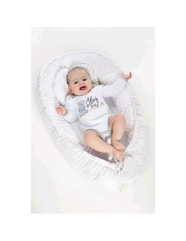 BN-46830,Set 3 piese Luxury, Baby Nest cu doua fete, Cu paturica si pernuta in forma de inima, New Baby, Minky Cranberries