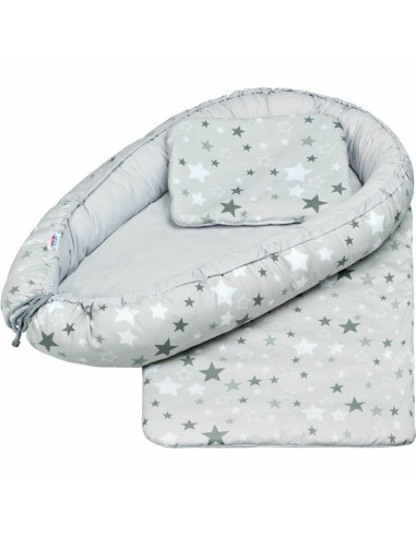 BN-33099,Set 3 piese, Baby Nest, Cu paturica si pernuta, New Baby, White/Grey stars