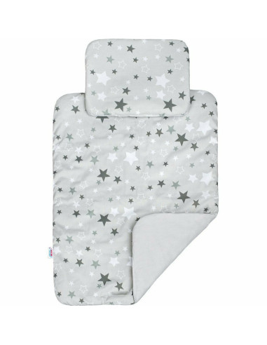 BN-33099,Set 3 piese, Baby Nest, Cu paturica si pernuta, New Baby, White/Grey stars