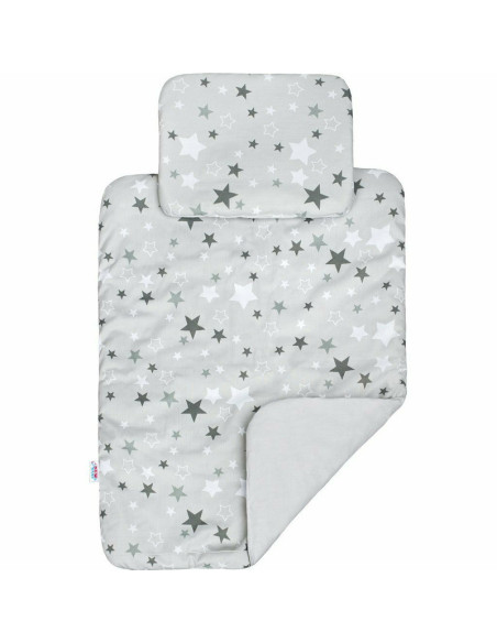 BN-33099,Set 3 piese, Baby Nest, Cu paturica si pernuta, New Baby, White/Grey stars
