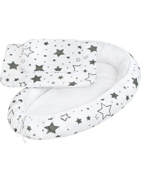 BN-33692,Set 3 piese, Baby Nest, Cu paturica si pernuta, New Baby, Grey stars