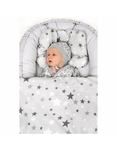 BN-33692,Set 3 piese, Baby Nest, Cu paturica si pernuta, New Baby, Grey stars