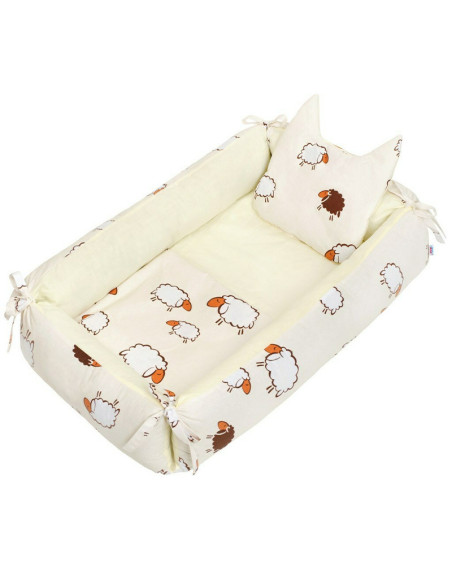 BN-37528,Set 3 piese, Baby Nest multifunctional, Cu paturica si pernuta cu urechi, New Baby, Sheep Beige