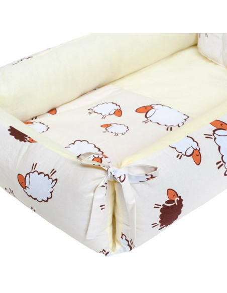 BN-37528,Set 3 piese, Baby Nest multifunctional, Cu paturica si pernuta cu urechi, New Baby, Sheep Beige