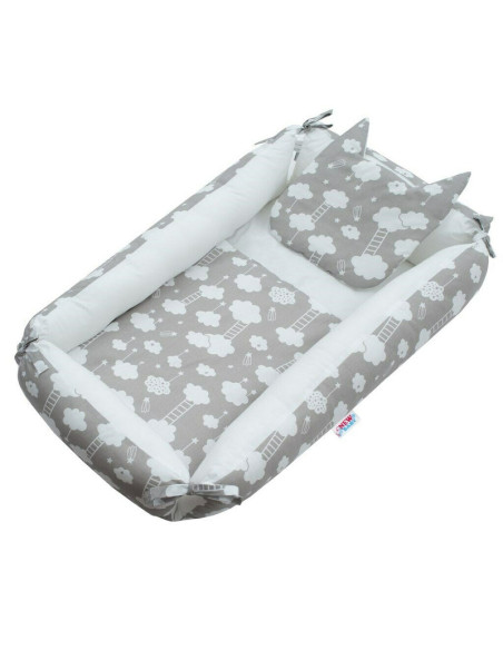 BN-42794,Set 3 piese, Baby Nest multifunctional, Cu paturica si pernuta cu urechi, New Baby, Cloud Grey