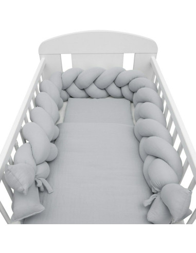 BN-46895,Protectie laterala pentru patut, Tip Bumper impletit, Din muselina, Din materiale certificate Oeko Tex Standard 100, Ne