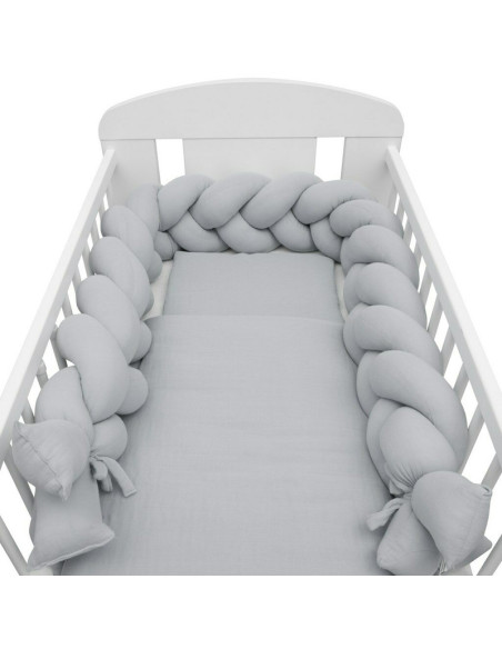 BN-46895,Protectie laterala pentru patut, Tip Bumper impletit, Din muselina, Din materiale certificate Oeko Tex Standard 100, Ne