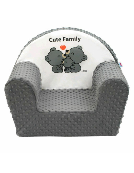 BN-41222,Fotoliu din burete pentru copii, Din tesatura minky, Cute Family, New Baby, 9 luni - 5 ani, Cu Husa detasabila, Gray