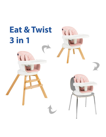 JU1021-Pink,Scaun de masa 3 in 1 Juju Eat&Twist, Roz