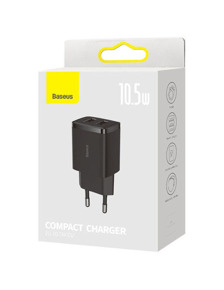 CCXJ010201,INCARCATOR retea Baseus Compact,10.5W, 2 x USB 5V/2.1A, negru "CCXJ010201" - 6932172606909