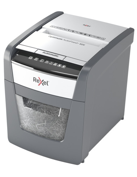 2020050XEU,Distrugator automat documente Rexel OPTIMUM 50X, 50 coli, P4, cross-cut (tip confeti), cos 20 litri, negru-gri, "2020