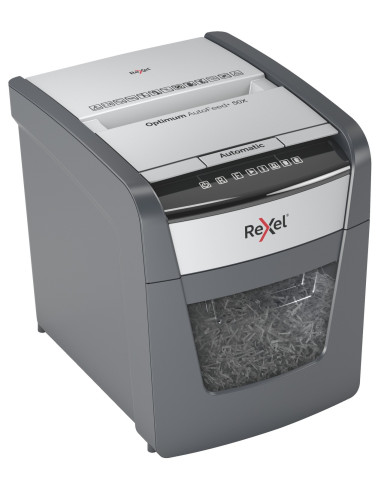 2020050XEU,Distrugator automat documente Rexel OPTIMUM 50X, 50 coli, P4, cross-cut (tip confeti), cos 20 litri, negru-gri, "2020