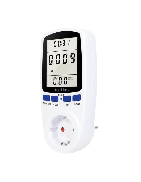 EM0003,PRIZA LOGILINK, Schuko x 1, conectare prin Schuko (T), contor de cost energie, 16 A, afisaj energie / putere / tarif cost