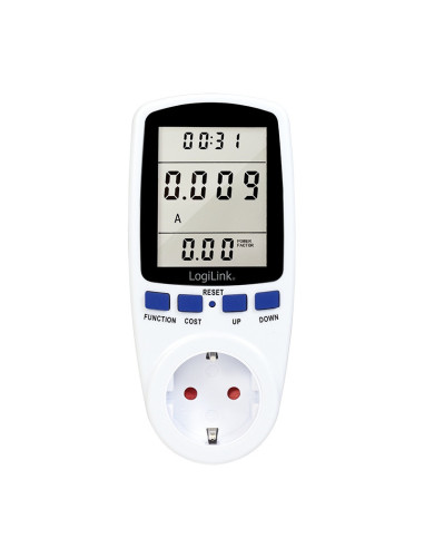 EM0003,PRIZA LOGILINK, Schuko x 1, conectare prin Schuko (T), contor de cost energie, 16 A, afisaj energie / putere / tarif cost