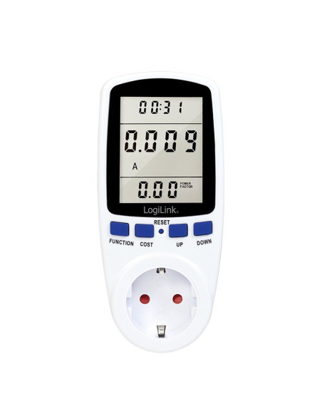 EM0003,PRIZA LOGILINK, Schuko x 1, conectare prin Schuko (T), contor de cost energie, 16 A, afisaj energie / putere / tarif cost