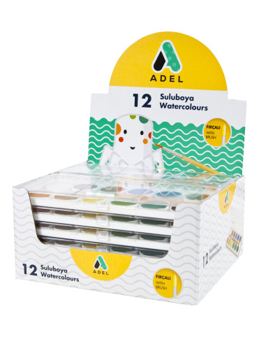 AD2290921,Acuarele 12 culori 24mm cu pensula economy adel