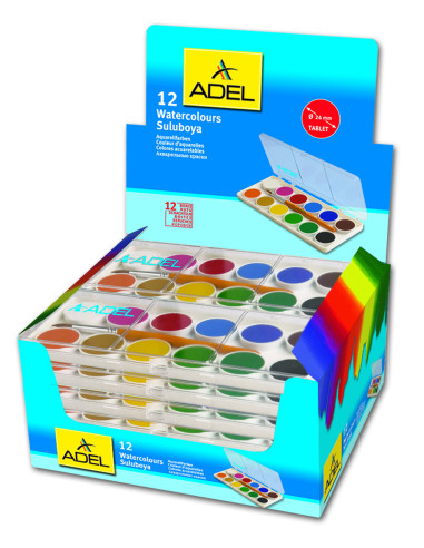 AD2290921,Acuarele 12 culori 24mm cu pensula economy adel