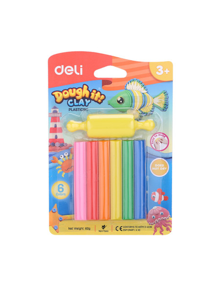 DLED75011,Plastilina 6 culori 60g + forma modelaj deli