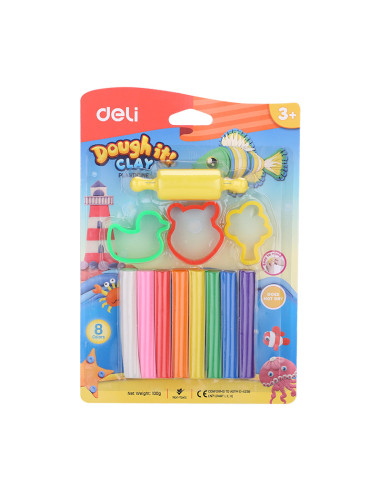 DLED75021,Plastilina 8 culori 100g + forme modelaj deli