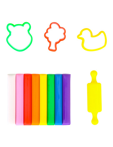 DLED75021,Plastilina 8 culori 100g + forme modelaj deli